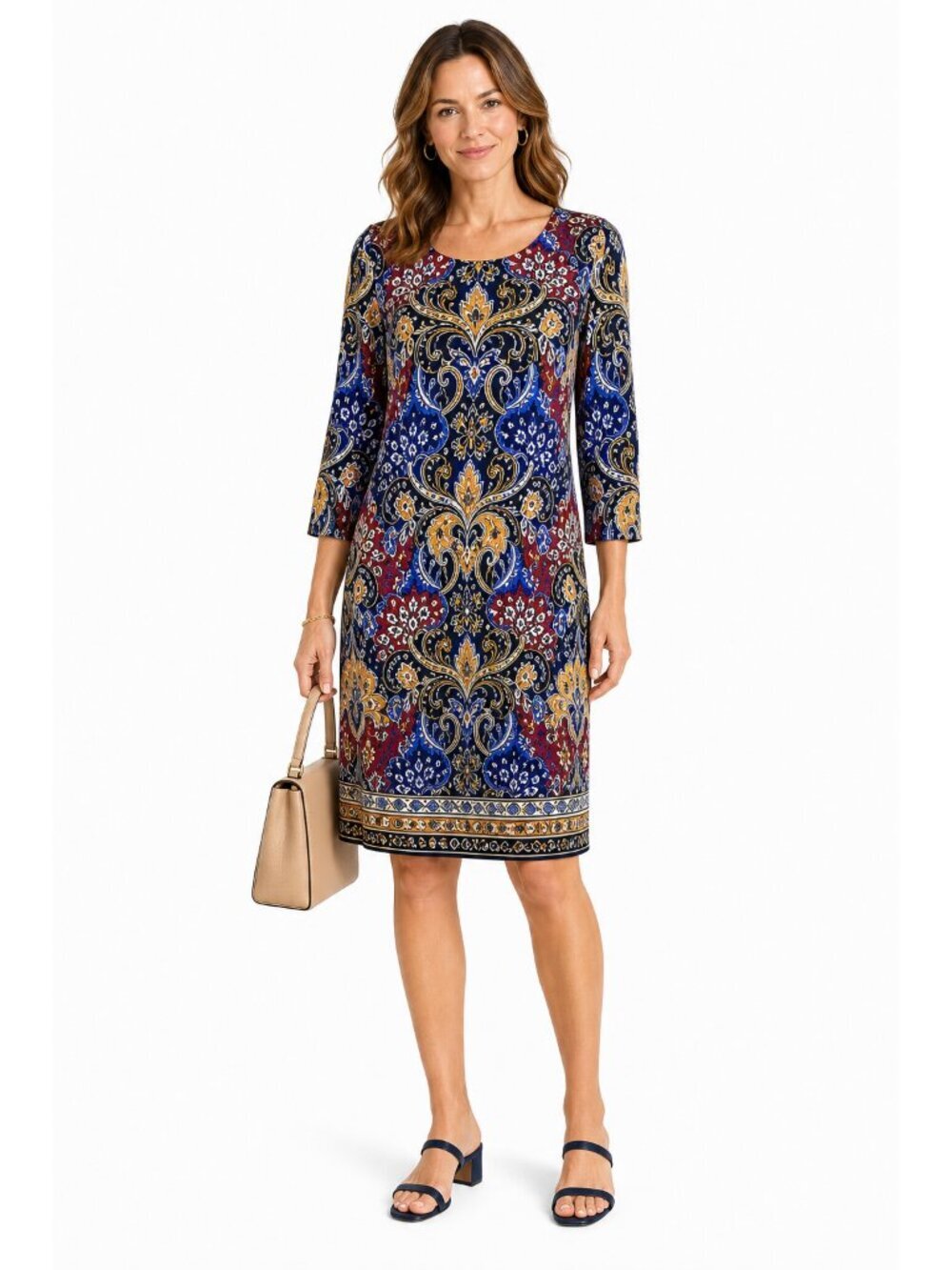 Talbots Jersey Paisley Shift Dress Business Casual Multicolor Size S